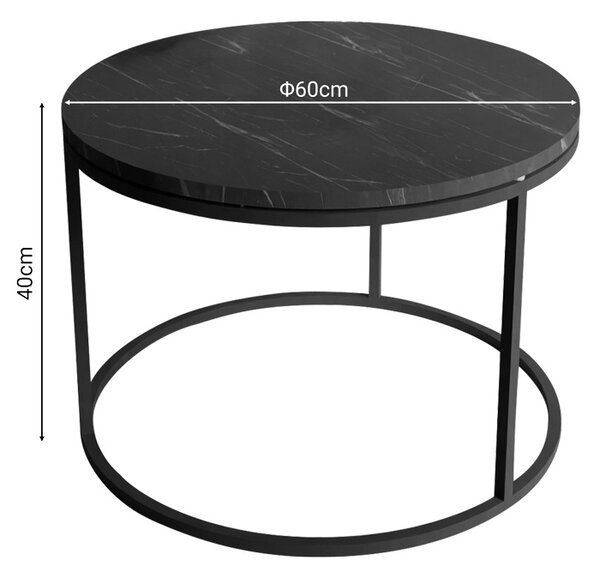 Masuta de cafea Drion marmura neagra melamina metal negru 60x60x40 cm