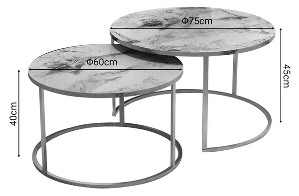Set de 2 masute de cafea Solme marmura alba melamina metal auriu 60x60x40 cm