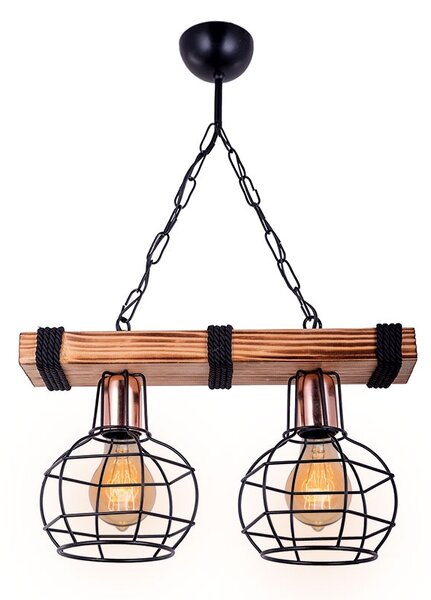Lustra cu doua lumini PWL-1033, E27 nuc-negru, 40x15x60 cm