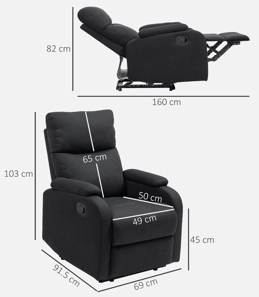HOMCOM Fotoliu Recliner din In cu Suport Reglabil pentru Picioare, 69x91,5x103 cm, Negru | Aosom Romania