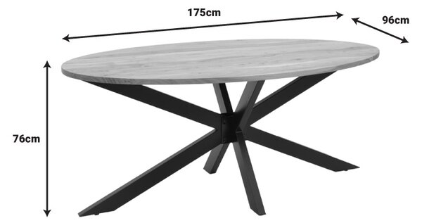 Masa Bonre din lemn masiv de acacia natural cu picioare din metal negru 175x96x76 cm