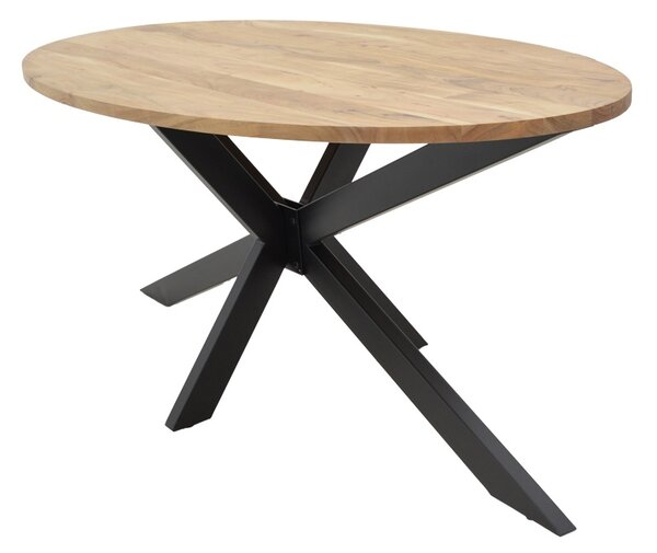 Masa Bonre din lemn masiv de acacia natural cu picioare din metal negru 175x96x76 cm
