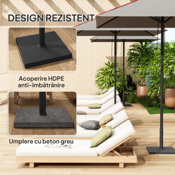 Outsunny Bază Pătrată pentru Umbrelă de Soare, Potrivită pentru Stâlpi de 38 mm sau 48 mm, 44x44x30 cm, Negru | Aosom Romania