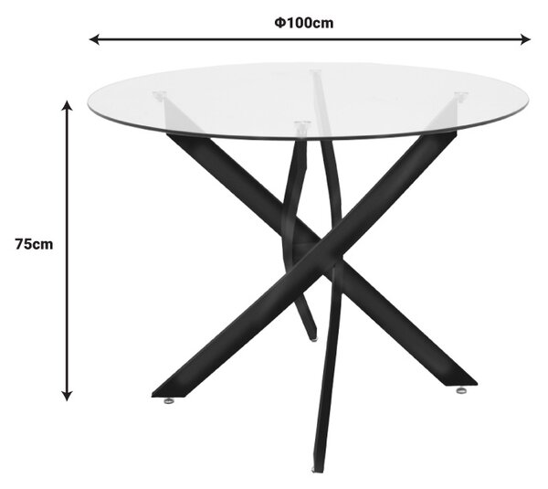 Masa Antoro din sticla cu picioare din metal negru 100x100x75 cm