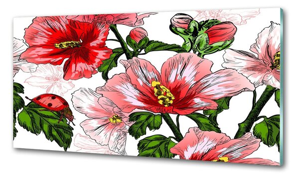 Panou sticlă decorativa bucătărie hibiscus