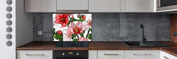 Panou sticlă decorativa bucătărie hibiscus
