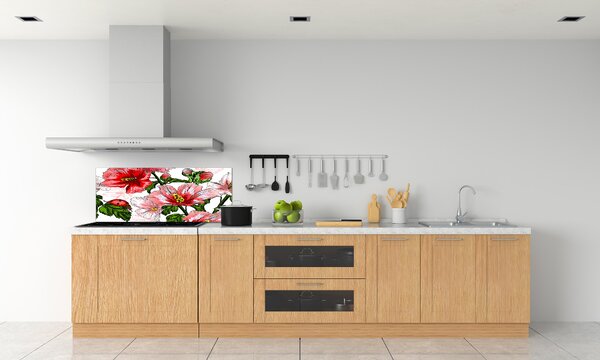 Panou sticlă decorativa bucătărie hibiscus