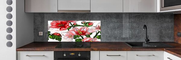Panou sticlă decorativa bucătărie hibiscus