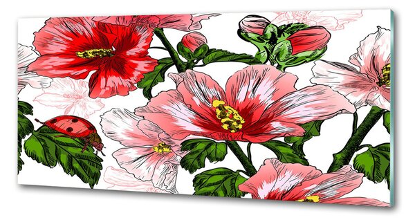Panou sticlă decorativa bucătărie hibiscus