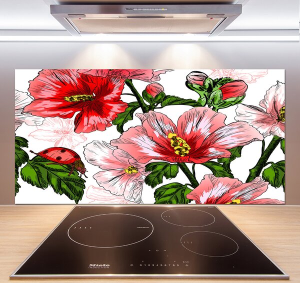 Panou sticlă decorativa bucătărie hibiscus