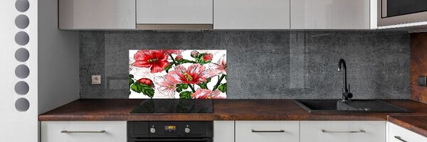 Panou sticlă decorativa bucătărie hibiscus