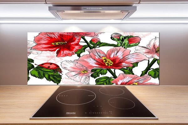 Panou sticlă decorativa bucătărie hibiscus