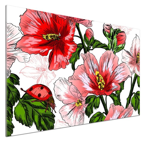 Panou sticlă decorativa bucătărie hibiscus