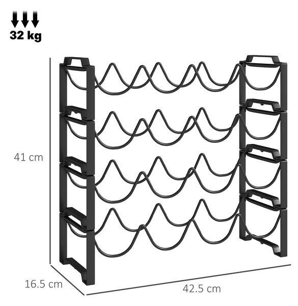 HOMCOM Suport pentru Sticle de Vin cu 4 Niveluri, 42,5x16,5x41 cm, Negru | Aosom Romania