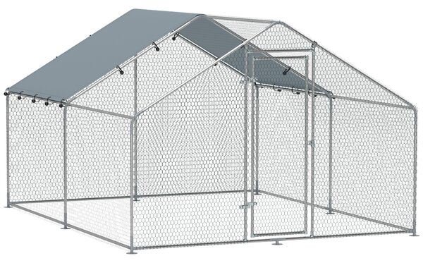 PawHut Coteț pentru Găini din Metal cu Copertină Impermeabilă și Rezistentă la UV, 3x3,4x1,9 m, Argintiu | Aosom Romania