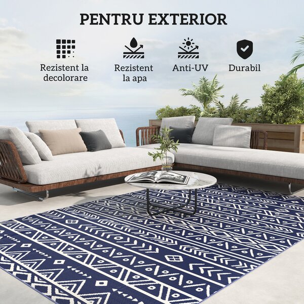 Outsunny Covor Reversibil pentru Exterior, Impermeabil, din Paie de Plastic, 182x274 cm, Albastru | Aosom Romania