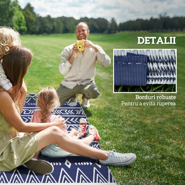 Outsunny Covor Reversibil pentru Exterior, Impermeabil, din Paie de Plastic, 182x274 cm, Albastru | Aosom Romania