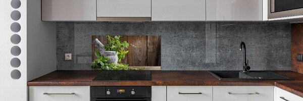 Panou sticlă decorativa bucătărie Ierburi într-un mojar