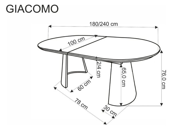 Masa extensibila GIACOMO, stejar/negru, 180/240x100x76 cm