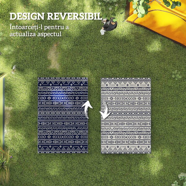Outsunny Covor Reversibil pentru Exterior, Impermeabil, din Paie de Plastic, 182x274 cm, Albastru | Aosom Romania