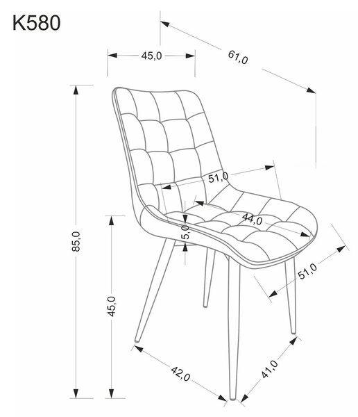 Scaun K580, gri - HLR 21, stofa catifelata/otel, 51x61x85 cm
