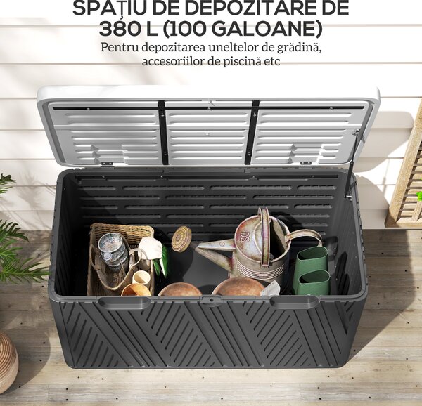 Outsunny Cutie de Depozitare Impermeabilă pentru Exterior cu Capac și Mânere, 115x60x60 cm, Negru | Aosom Romania