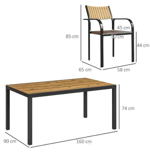 Outsunny Set de Exterior din 7 Piese cu Masă Extensibilă și 6 Scaune Suprapozabile, 160/240x90x74 cm, Maro | Aosom Romania