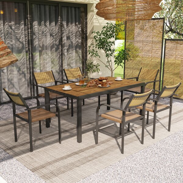 Outsunny Set de Exterior din 7 Piese cu Masă Extensibilă și 6 Scaune Suprapozabile, 160/240x90x74 cm, Maro | Aosom Romania