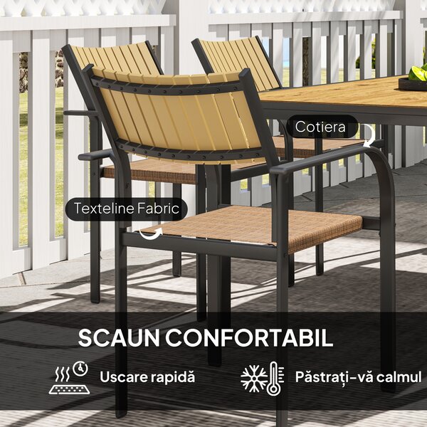 Outsunny Set de Exterior din 7 Piese cu Masă Extensibilă și 6 Scaune Suprapozabile, 160/240x90x74 cm, Maro | Aosom Romania