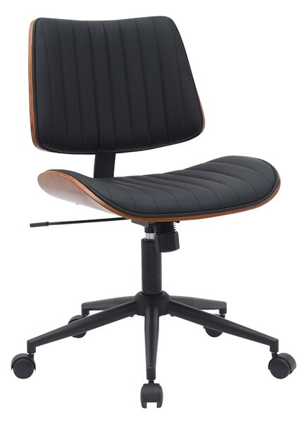 Scaun birou Amani negru piele ecologica PU si placaj nuc 52x54x90.5 cm