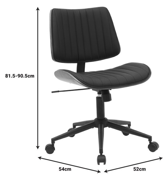 Scaun birou Amani negru piele ecologica PU si placaj nuc 52x54x90.5 cm