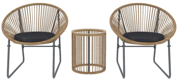 Outsunny Set Mobilier din 3 Piese din Ratan pentru Grădină cu Scaune și Măsuță de Cafea, 72x73x77 cm, Natural | Aosom Romania