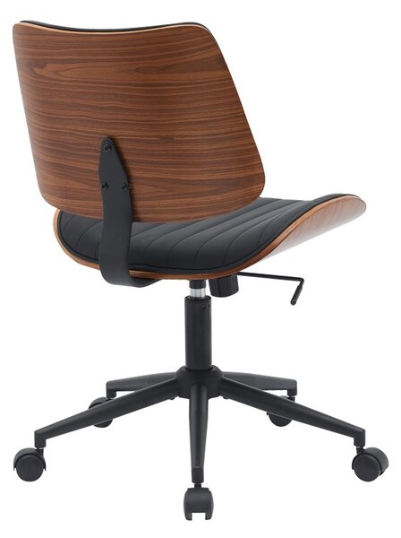 Scaun birou Amani negru piele ecologica PU si placaj nuc 52x54x90.5 cm