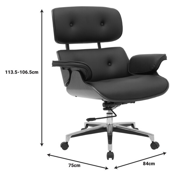 Scaun de birou Kobane negru piele ecologica PU cu baza din crom 84x75x113.5 cm