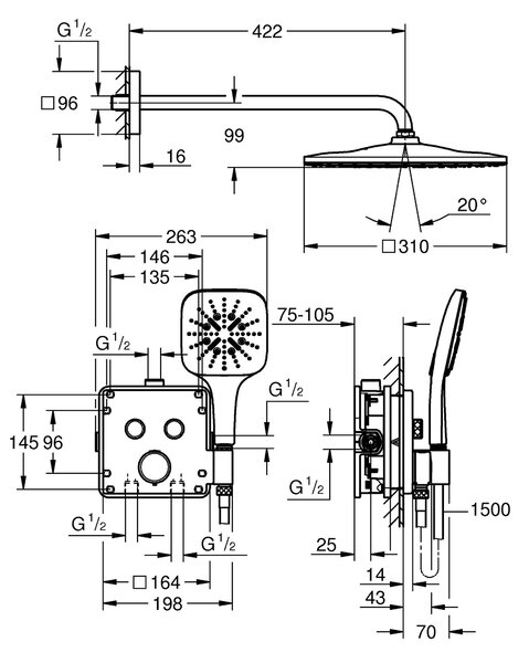Grohe Precision Smartcontrol set de duș ascuns cu termostat cu duș de ploaie crom 34876000