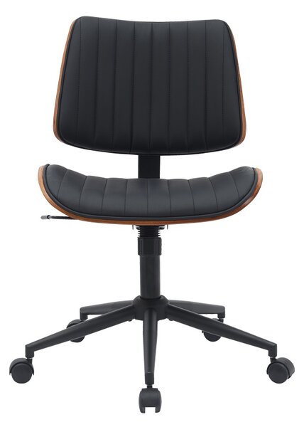 Scaun birou Amani negru piele ecologica PU si placaj nuc 52x54x90.5 cm