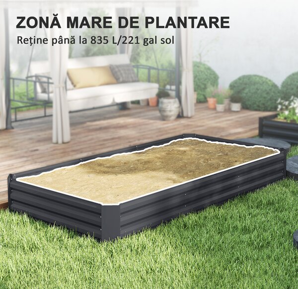 Outsunny Strat de Grădină Înălțat Galvanizat cu Partea Inferioară Deschisă, 240x120x30 cm, Gri | Aosom Romania