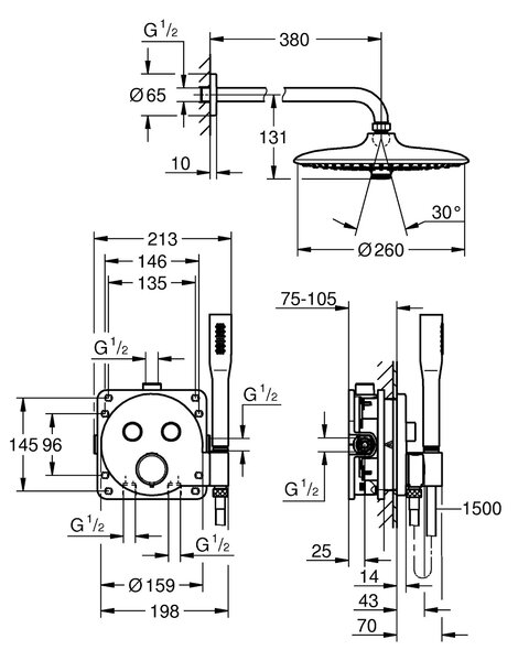 Grohe Precision Smartcontrol set de duș ascuns cu termostat cu duș de ploaie crom 34878000