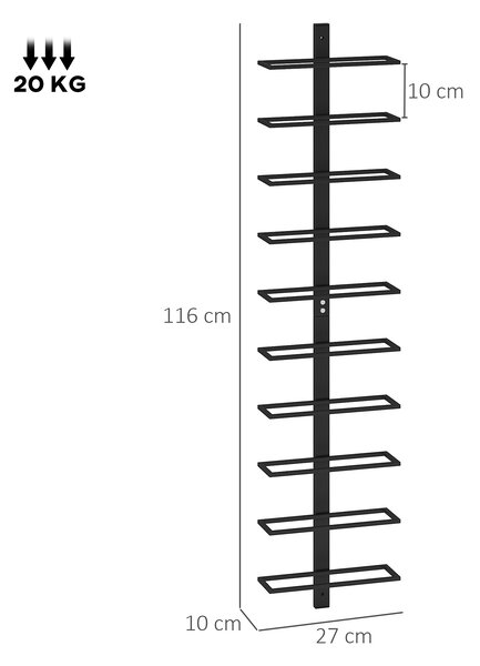 HOMCOM Suport pentru Sticle de Vin cu Montare pe Perete, 27x10x116 cm, Negru | Aosom Romania