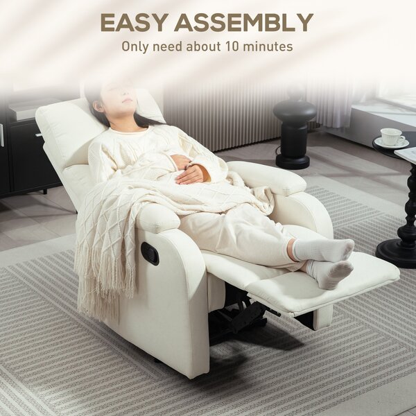 HOMCOM Fotoliu Recliner din In cu Suport Reglabil pentru Picioare, 69x91,5x103 cm, Alb crem | Aosom Romania