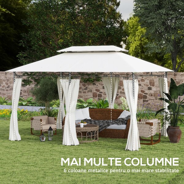 Outsunny Pavilion de Grădină cu Acoperiș Dublu, 397x297x265 cm, Alb Crem | Aosom Romania