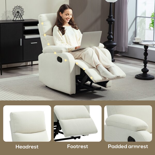 HOMCOM Fotoliu Recliner din In cu Suport Reglabil pentru Picioare, 69x91,5x103 cm, Alb crem | Aosom Romania