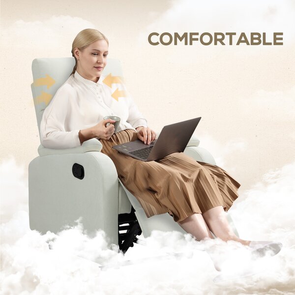 HOMCOM Fotoliu Recliner din In cu Suport Reglabil pentru Picioare, 69x91,5x103 cm, Alb crem | Aosom Romania