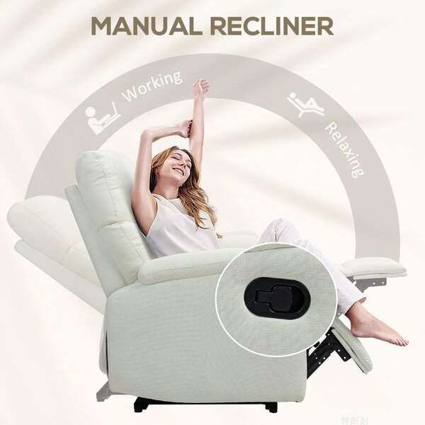 HOMCOM Fotoliu Recliner din In cu Suport Reglabil pentru Picioare, 69x91,5x103 cm, Alb crem | Aosom Romania