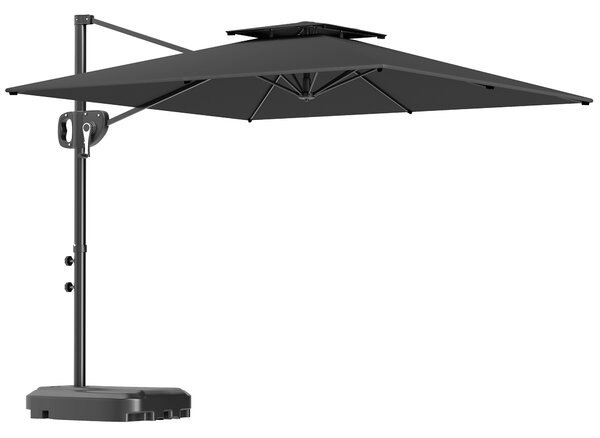 Outsunny Umbrelă de Soare Suspendată cu Parte Superioară Dublă, Mâner cu Manivelă și Înclinare, 247x247x268 cm, Gri | Aosom Romania