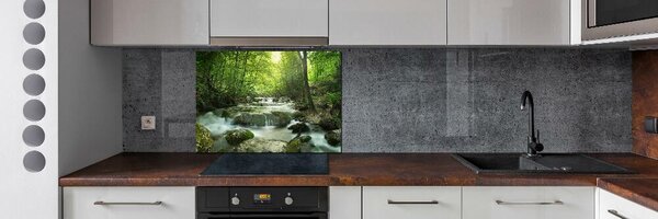 Panou sticlă decorativa bucătărie Cascada din pădure
