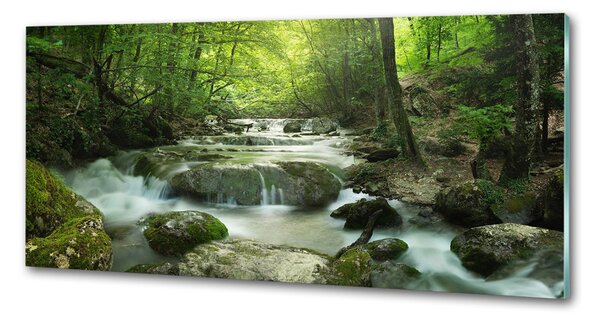 Panou sticlă decorativa bucătărie Cascada din pădure