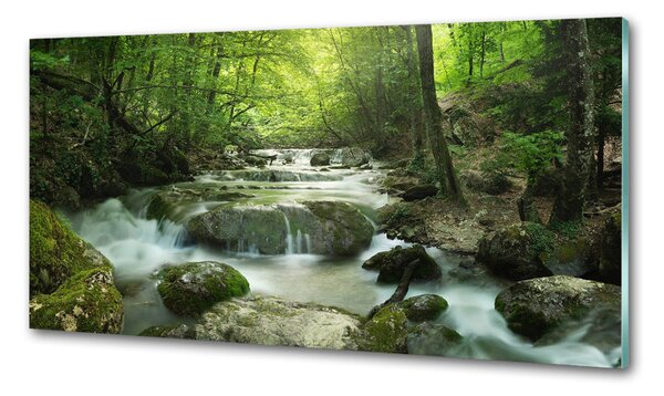 Panou sticlă decorativa bucătărie Cascada din pădure