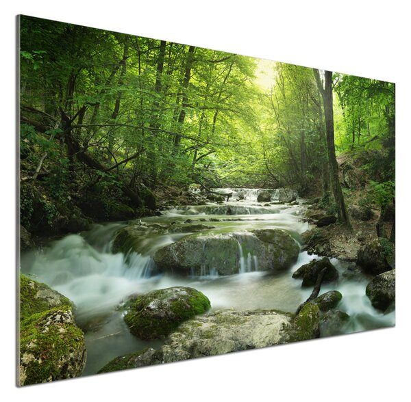 Panou sticlă decorativa bucătărie Cascada din pădure