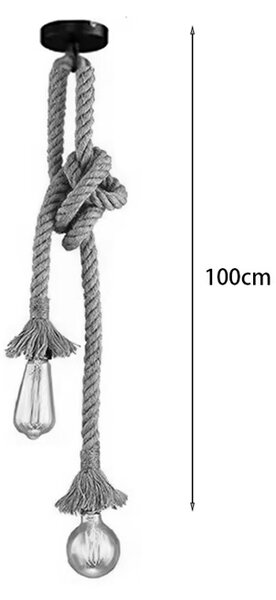 Lustra Ropily doua surse de lumina metal natural si cordelina 2x2x100 cm